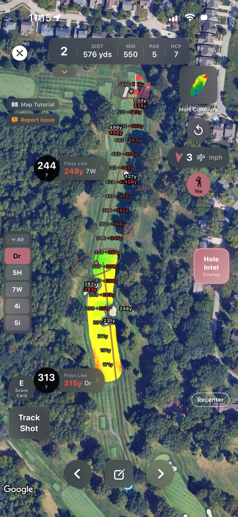 The same hole with the personalized strategy overlay