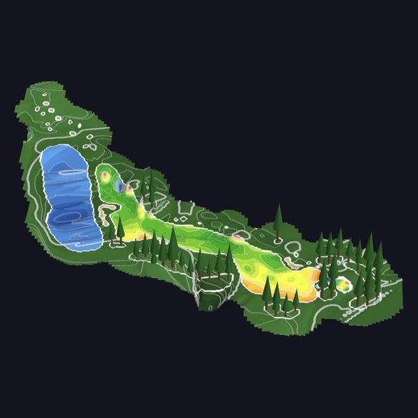A full hole rendered in 3D, colored by elevation